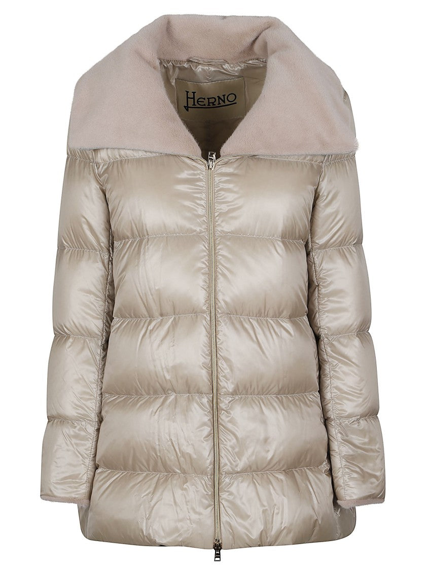 Herno A-Shape Nylon Ultralight Faux Fur Polyamide Down Jacket