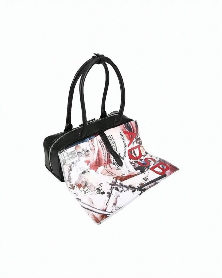 Andersson Bell Rectangular Black Shoulder Bag With Abstract Fold-Over Flap