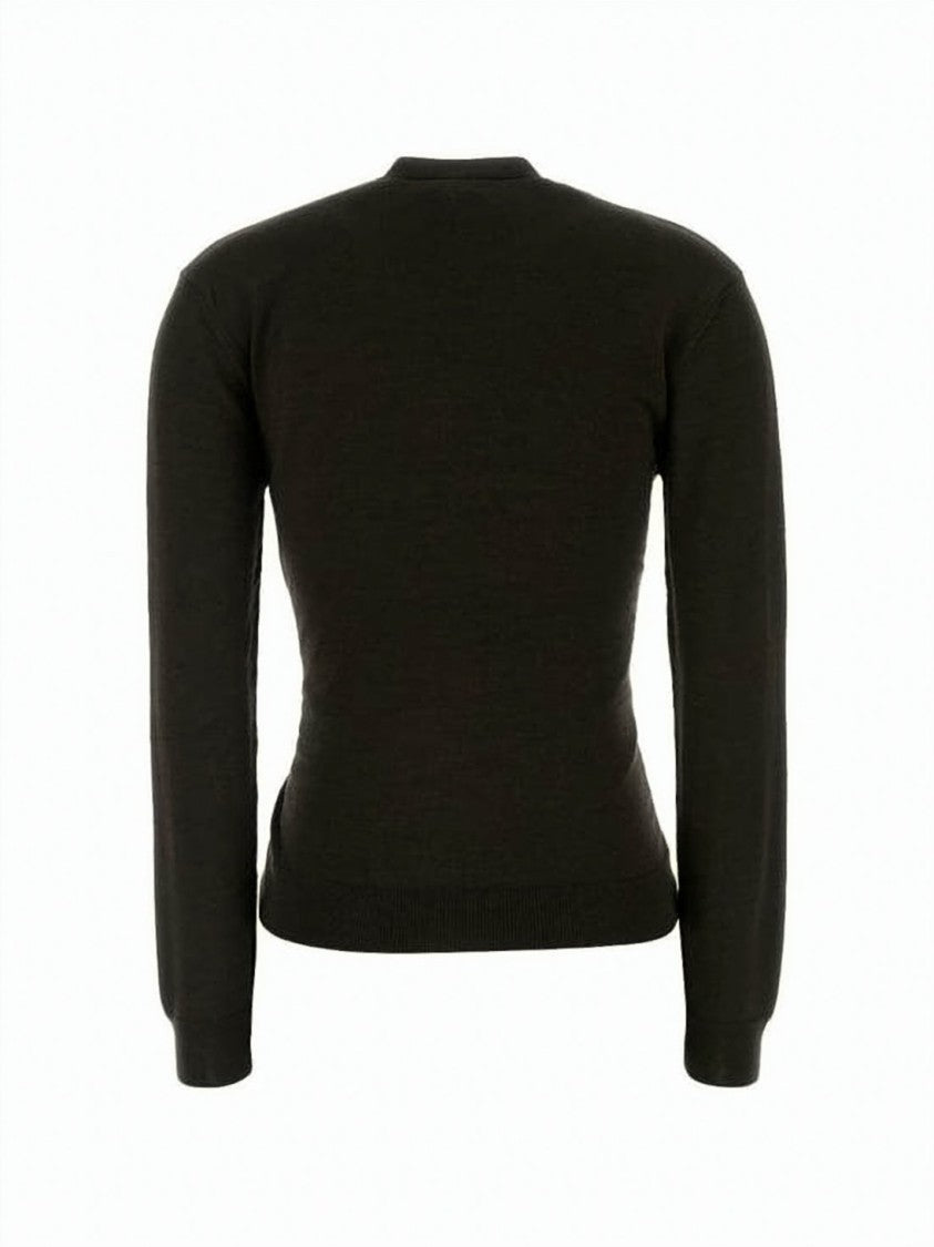 Lemaire Fitted Black Cardigan With Unique Wrap Front Design