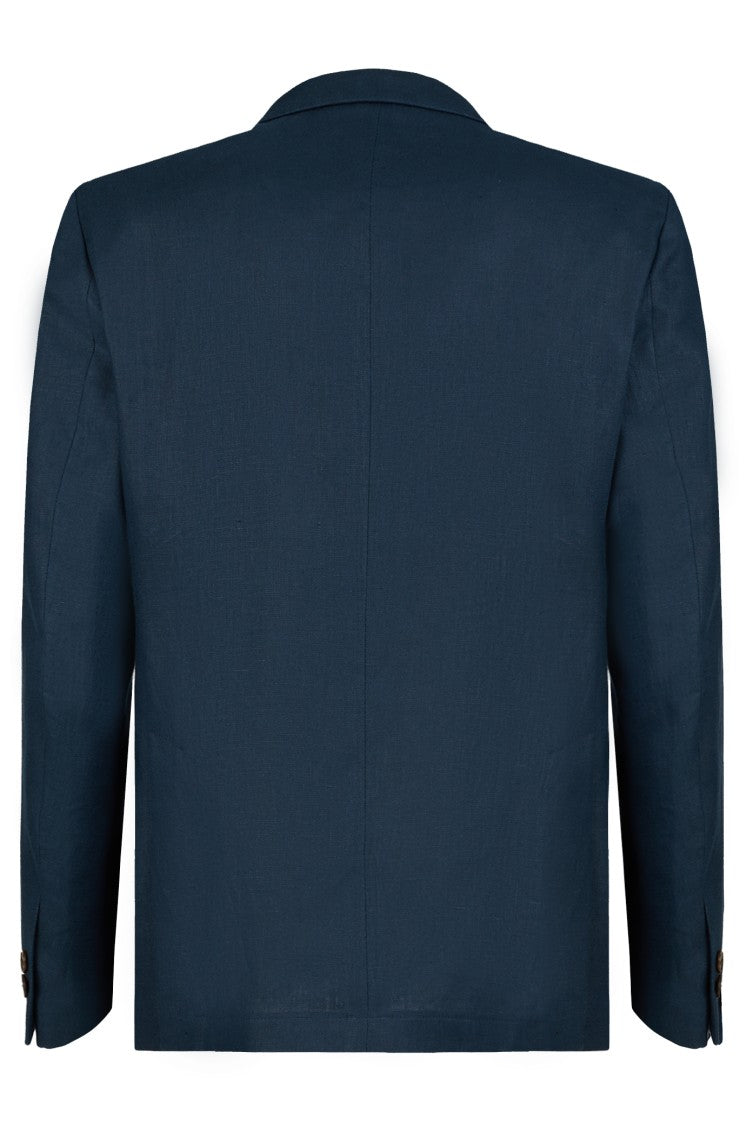 Gazzarrini X Michele Franzese Double-Breasted Blue Linen Blazer With Peak Lapels