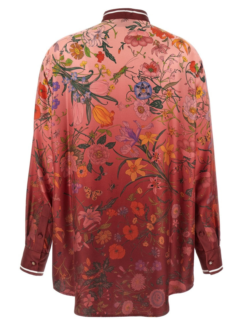 Gucci Silk Twill Shirt With Gradient 'Flora' Print