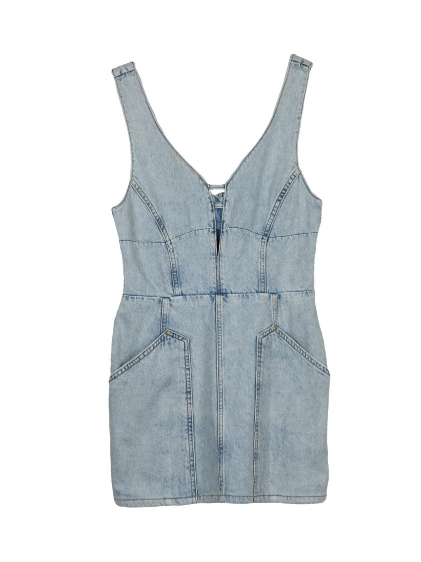 Iro Light Blue Denim Zip Pinafore Dress
