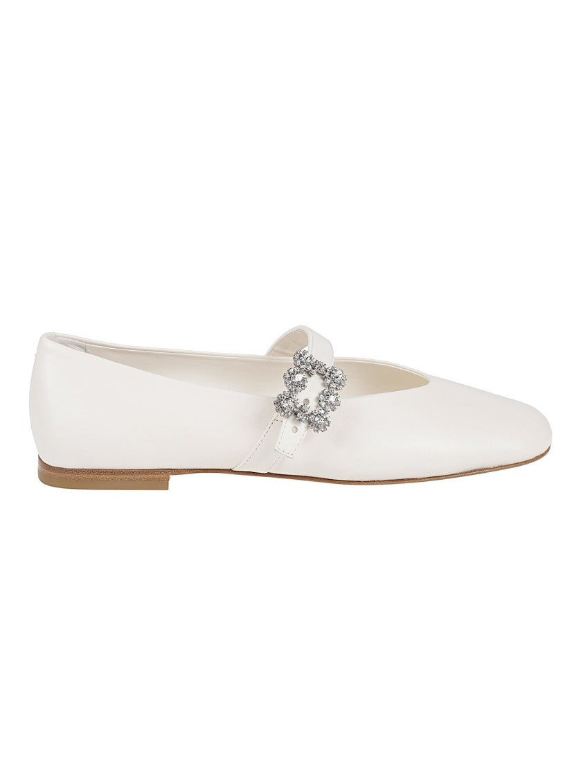 Roger Vivier Pointed Toe Lambskin Flats With Ornate Buckle