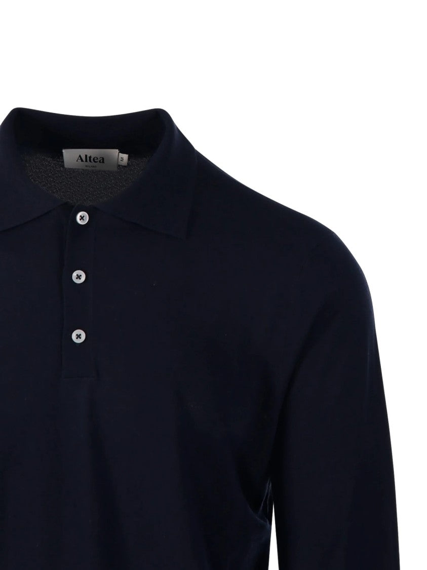 Altea Black Polo Long-Sleeve Tailored Cotton Polo