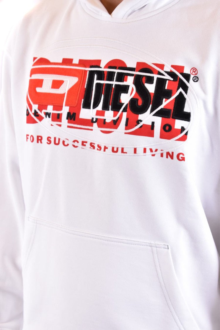 Diesel White Cotton Logo-Print Hoodie