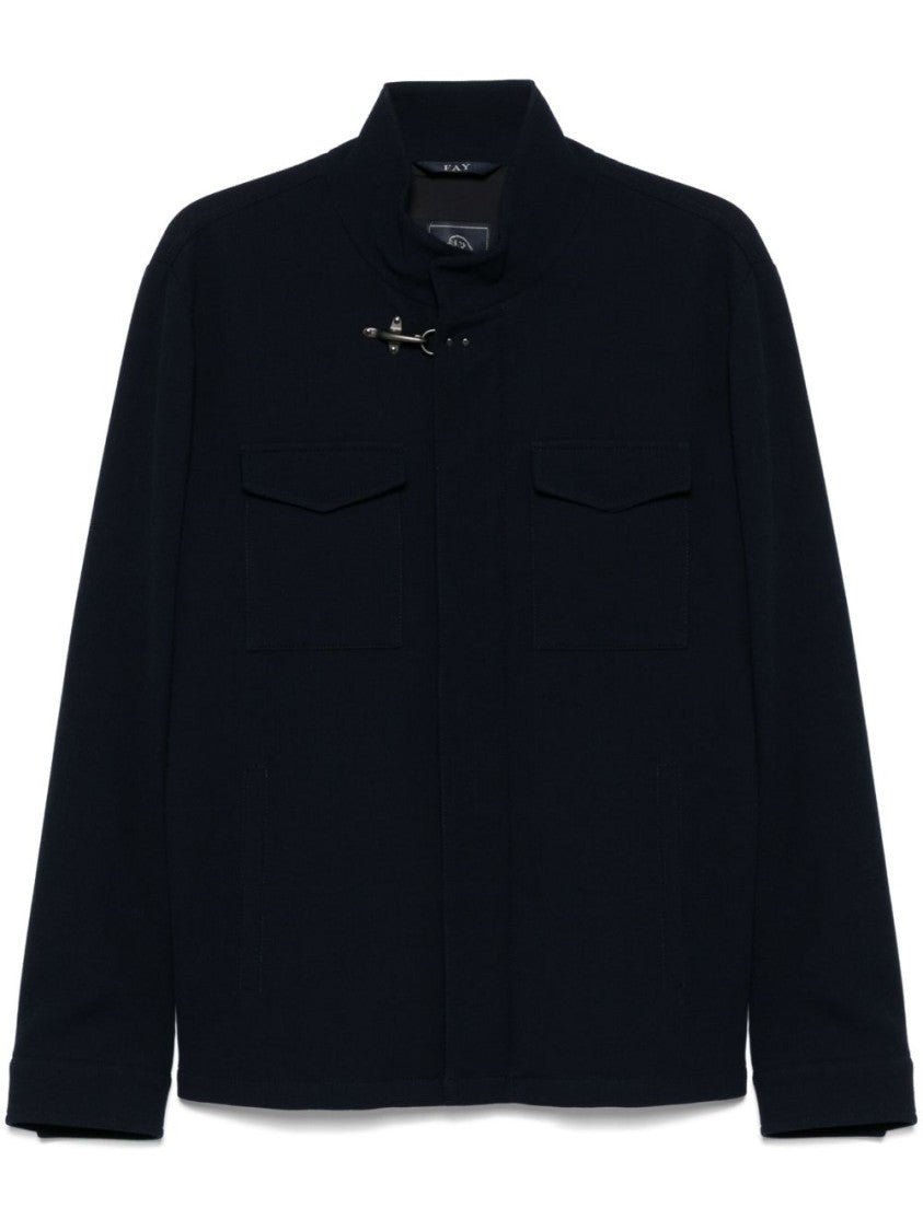 Fay Tailored Blue Jacket With High Collar