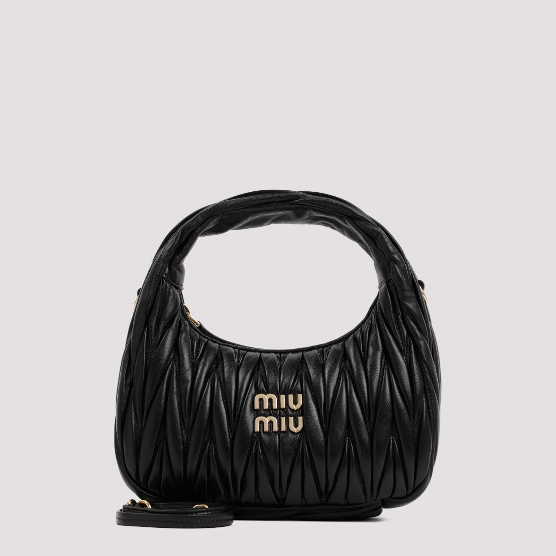 Miu Miu Black Leather Wander Matelassé Hobo Bag