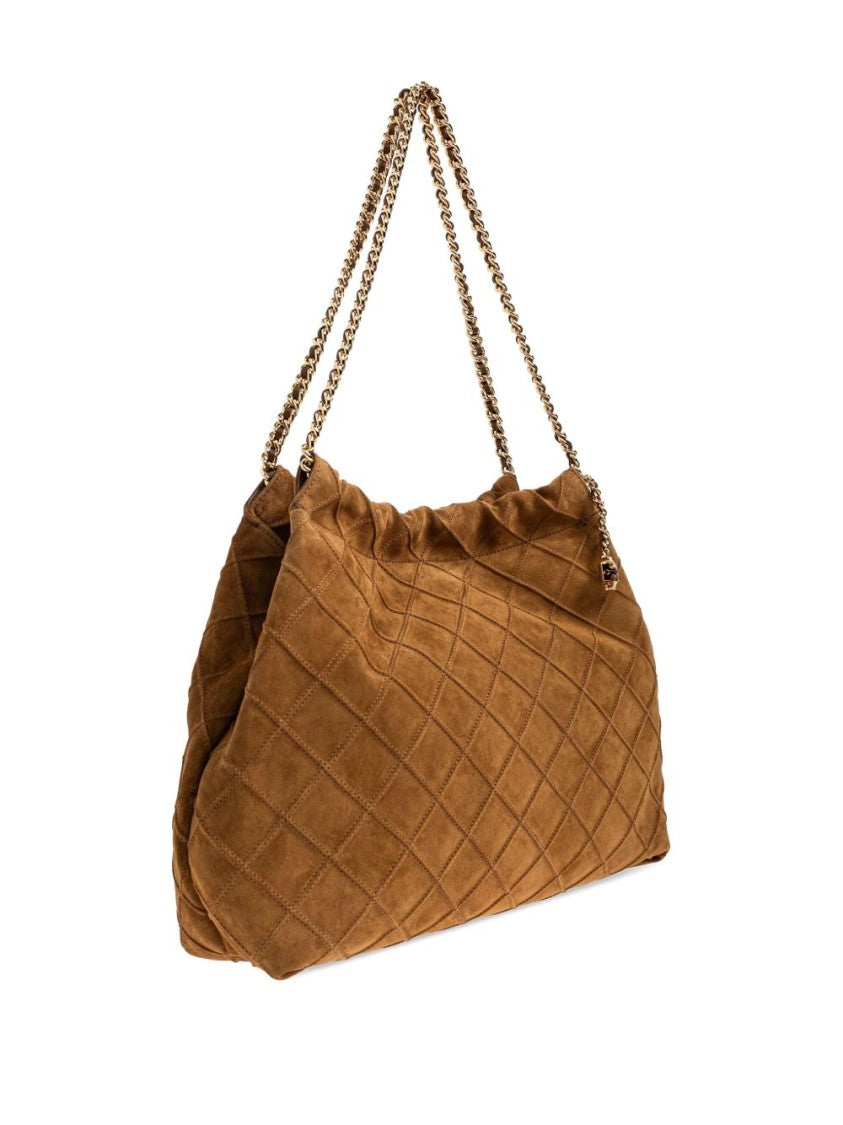 Tory Burch Spacious Quilted Suede Shoulder Bag