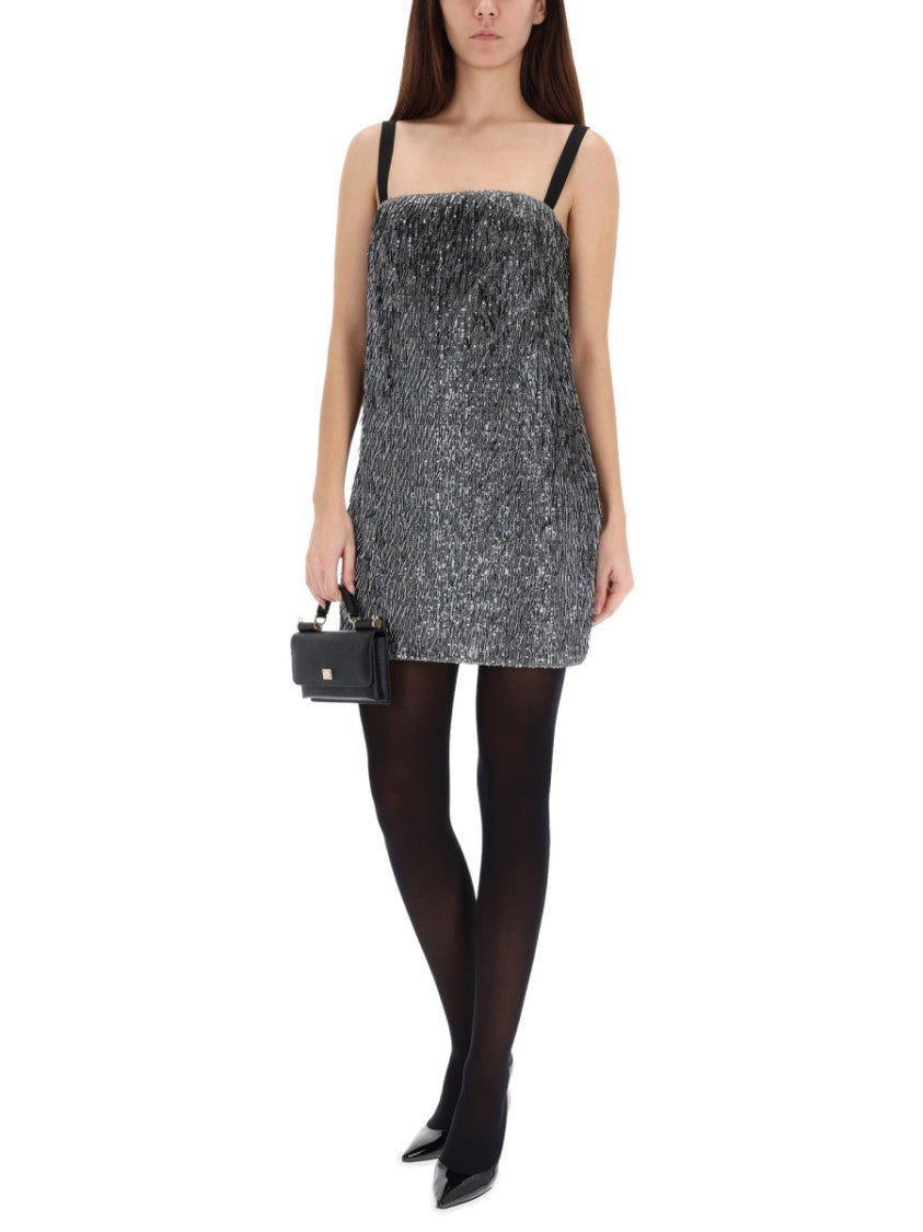 Dolce & Gabbana Eye-Catching Silver Sequined Mini Dress With A-Line Silhouette