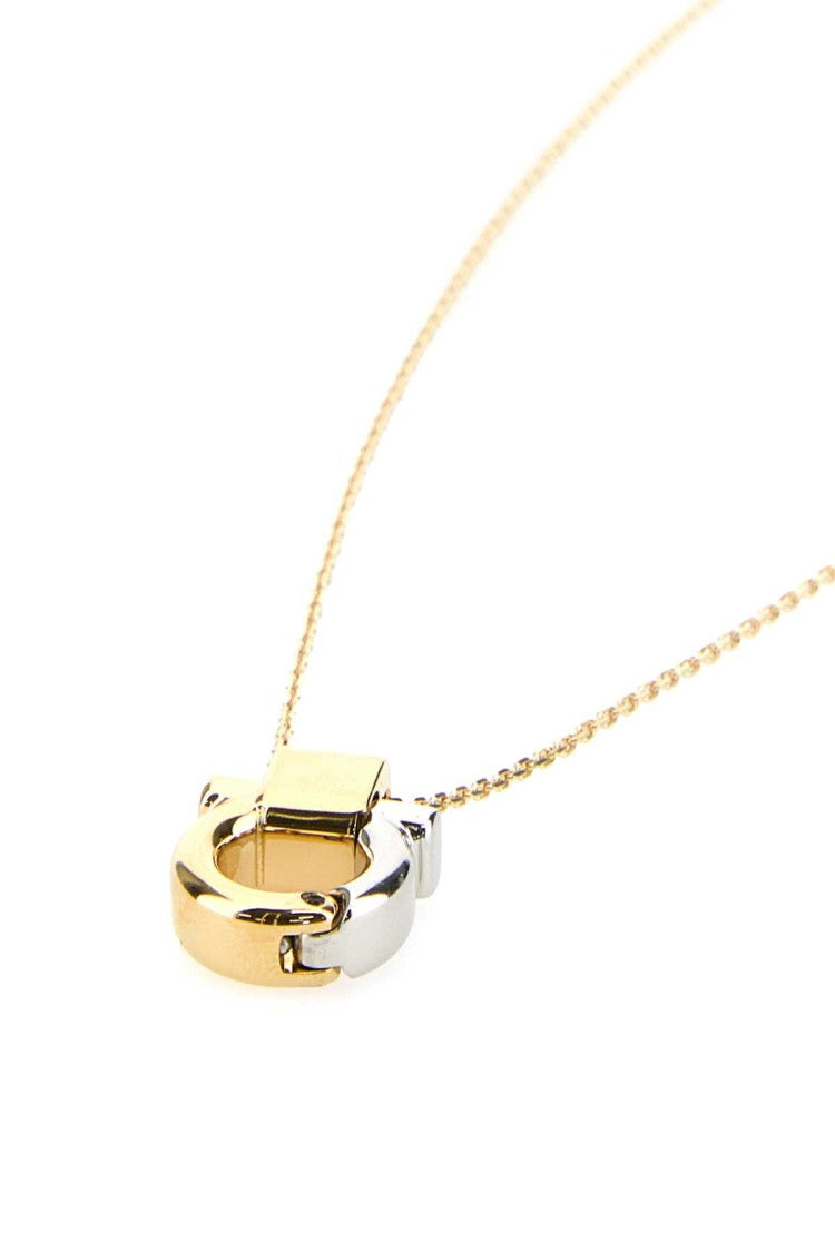 Salvatore Ferragamo Gold Metal Necklace With Unique Clasp Detail