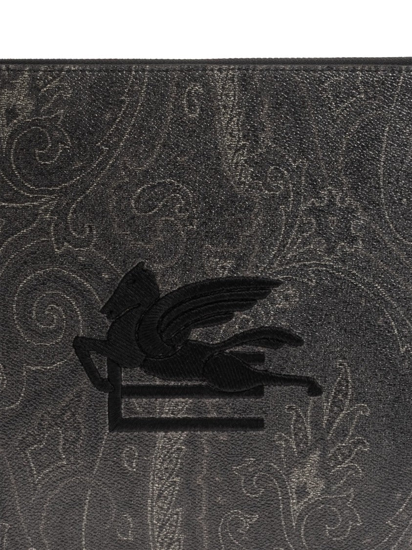 Etro Rectangular Black Paisley Embroidered Logo Pouch