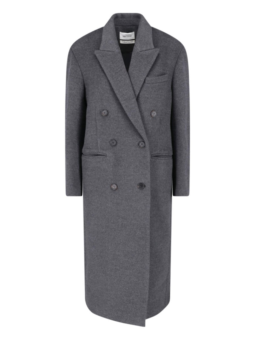 Low Classic Grey Double-Breasted Wool-Cashmere Long Coat