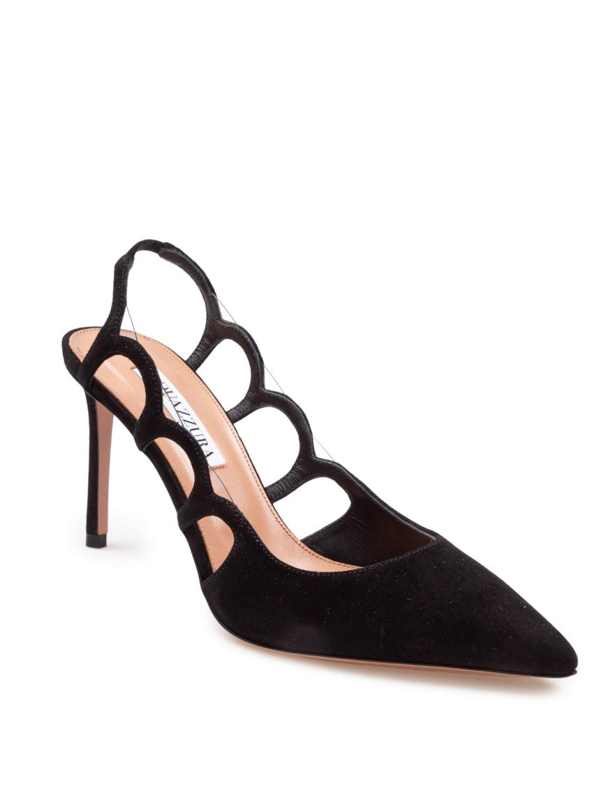 Aquazzura Suede Black Decollete' Bootie Pump 85