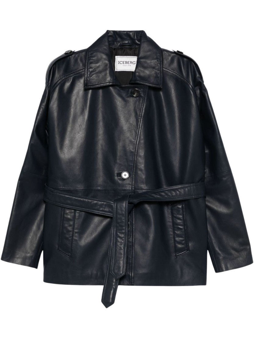 Iceberg Navy Blue Leather Jacket