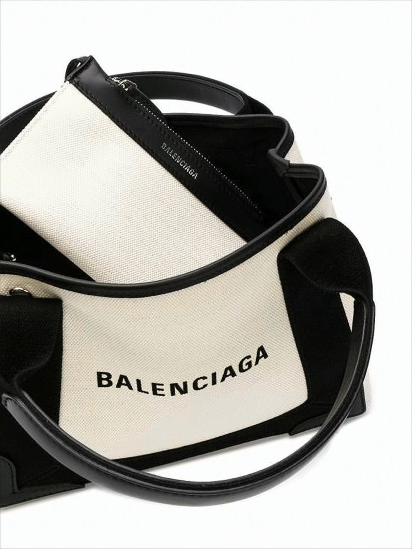Balenciaga Compact Canvas Tote Bag With Calf Leather Trim And Bold Lettering