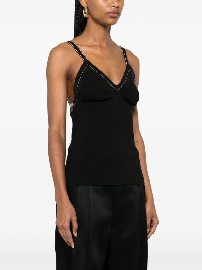 Carven Black Silk V-Neck Top