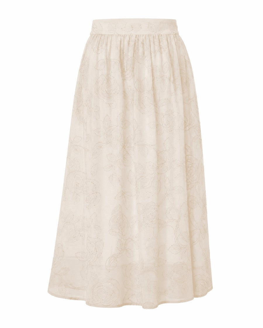Liu Jo Midi Skirt With Tone-On-Tone Floral Embroidery And Side Pockets