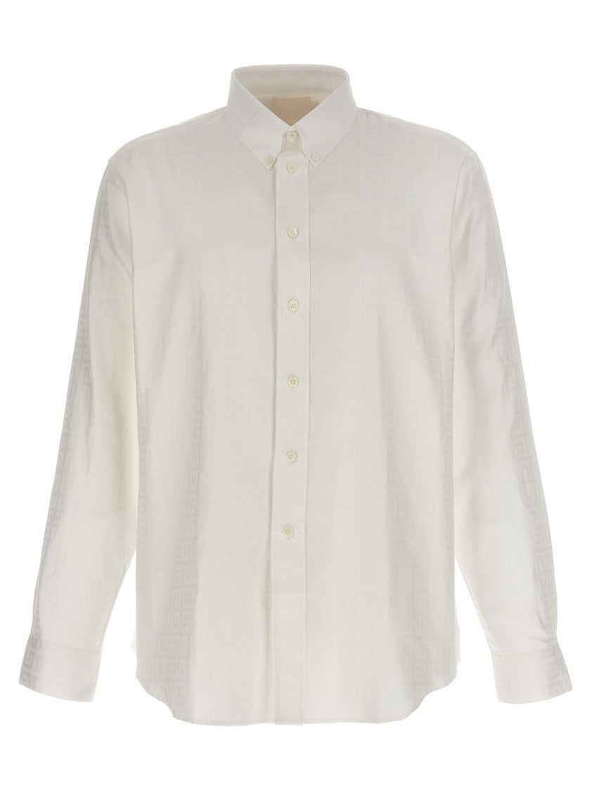Givenchy Button-Down Cotton Shirt With All-Over Logo Intarsia