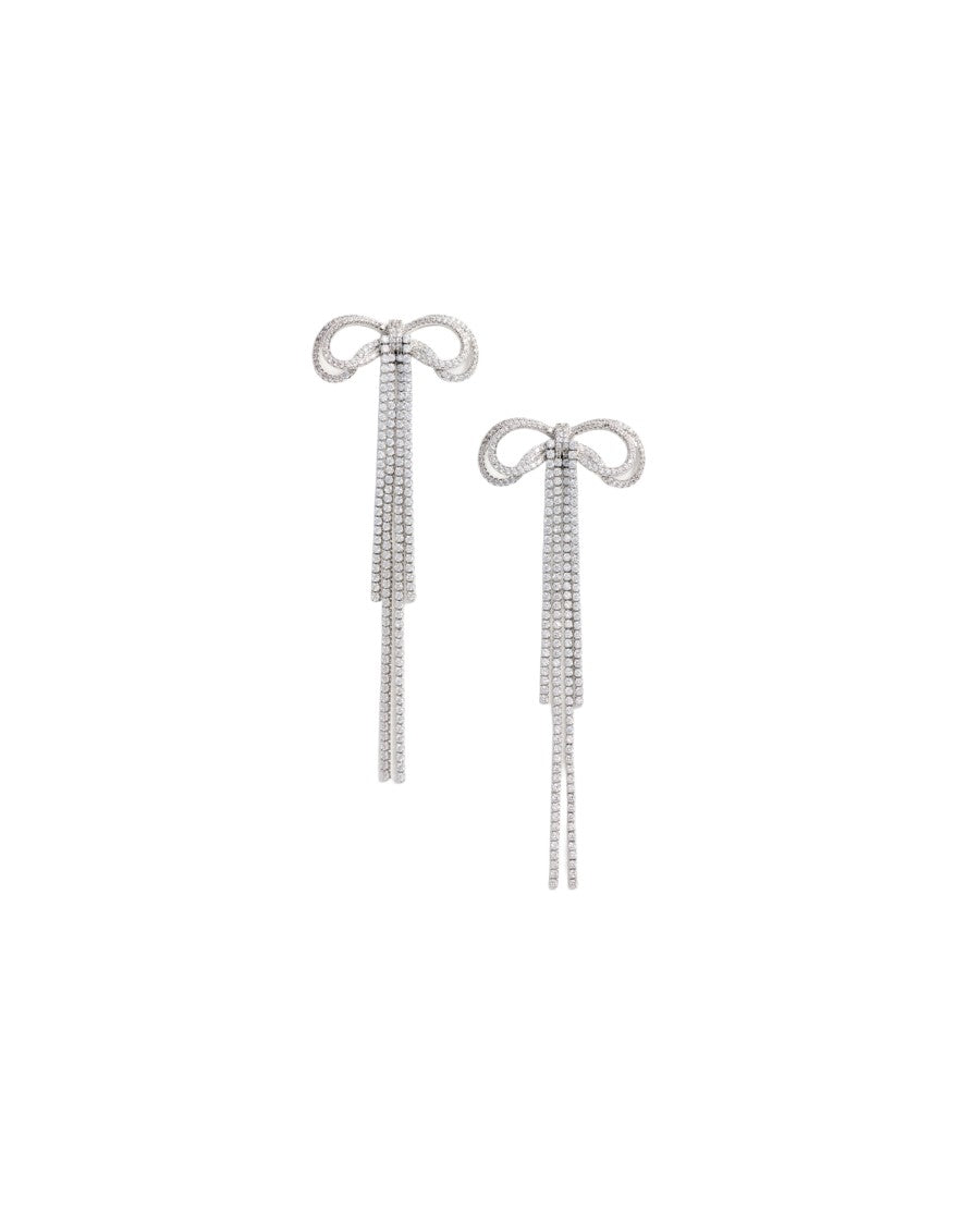 Self-Portrait Double Crystal Bow Earrings With Silver-Tone Finish