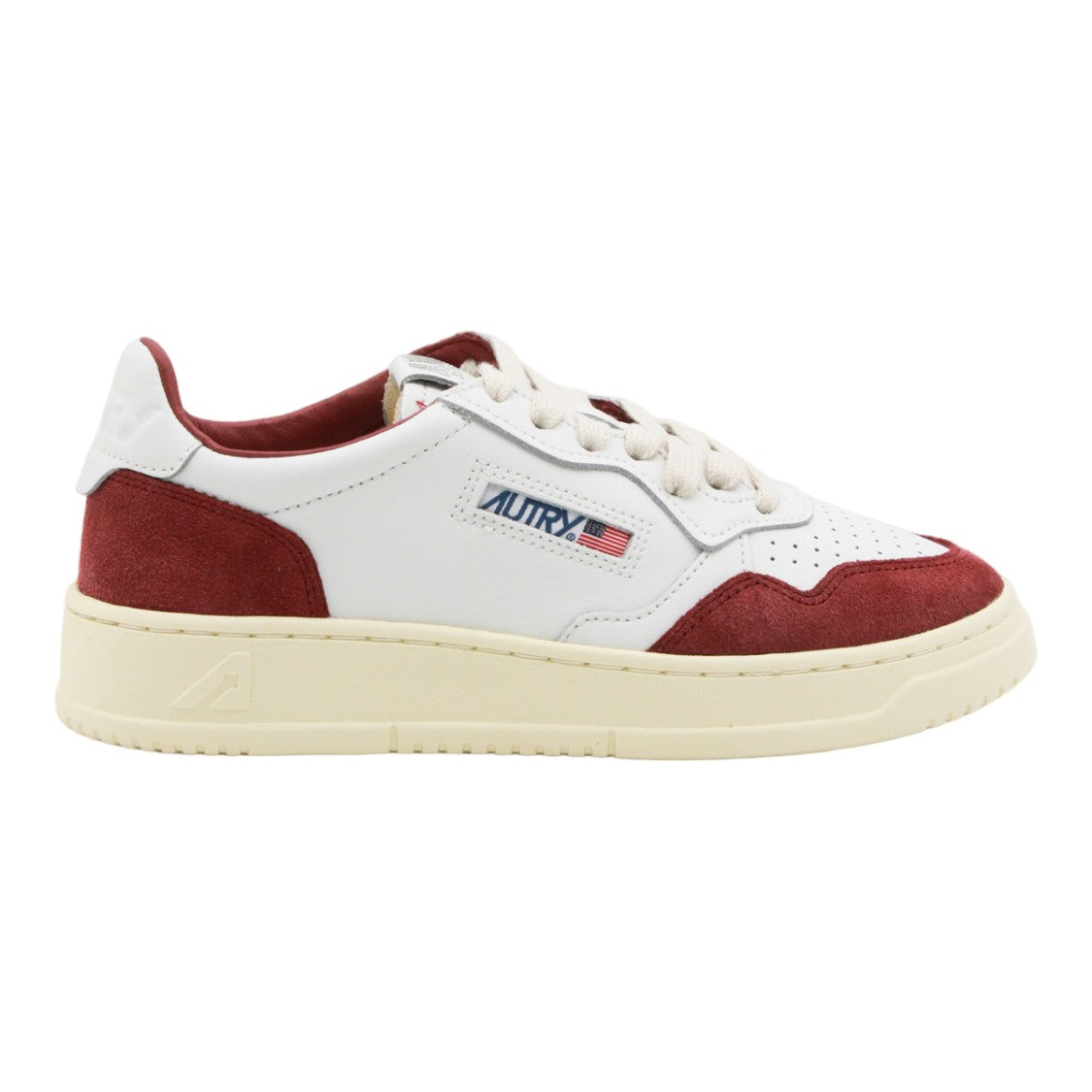 Autry Low-Top White Leather Sneakers With Red Suede Accents