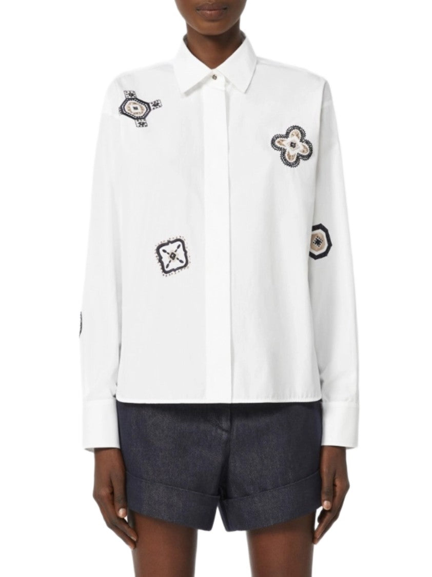 Max Mara Classic White Long-Sleeve Shirt With Embroidered Details