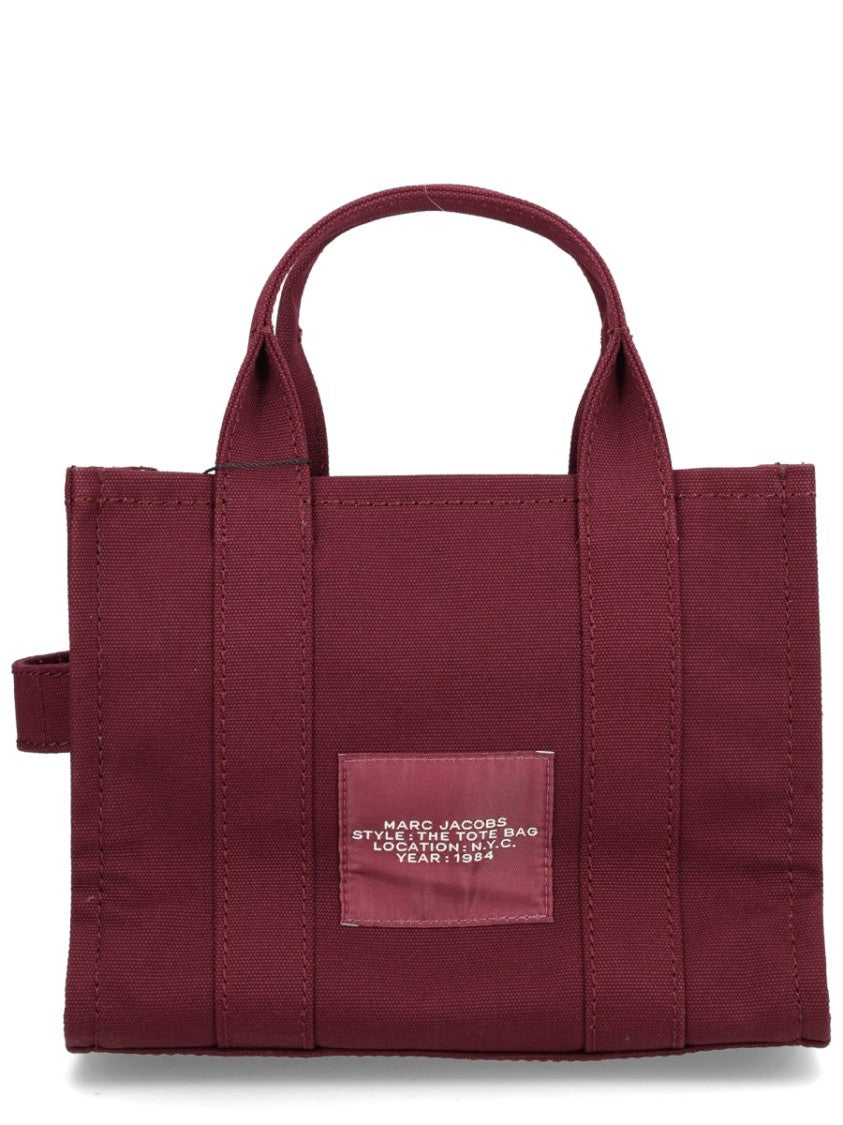 Marc Jacobs Rectangular Burgundy Cotton Tote With Short Handles And Detachable Strap