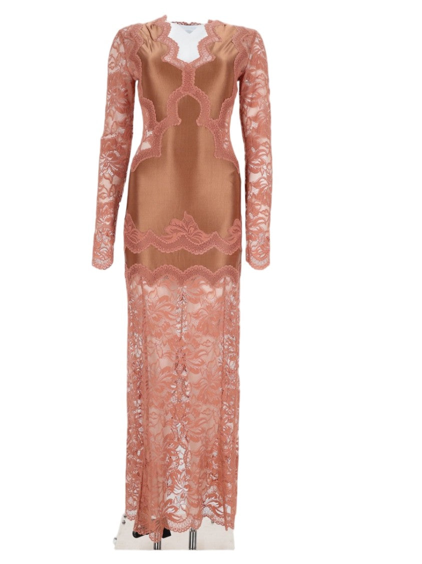Rabanne Beige Floral Lace Detail Fitted Viscose-Blend Midi Dress