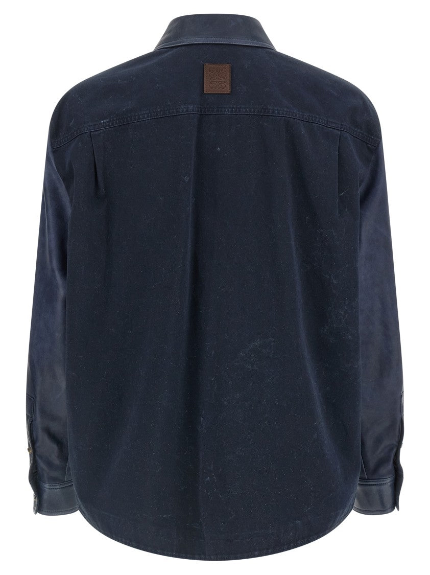 Loewe Vintage-Effect Lamb Nappa Leather Overshirt With Cotton Twill Back