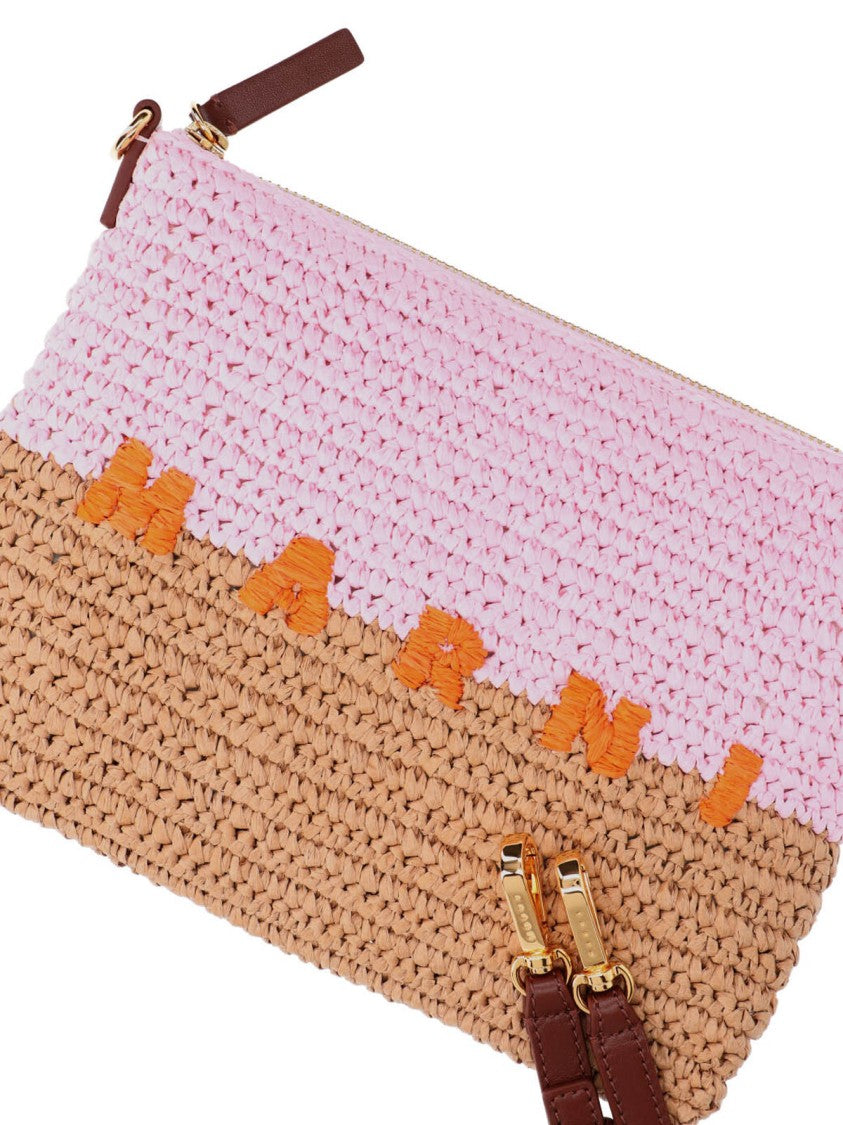 Marni Pink Seaside Woven Raffia Pouch