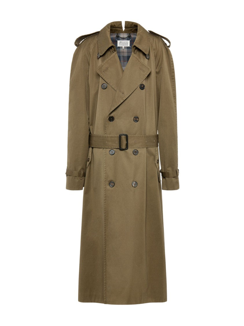 Maison Margiela Green Double-Breasted Belted Cotton Trench Coat