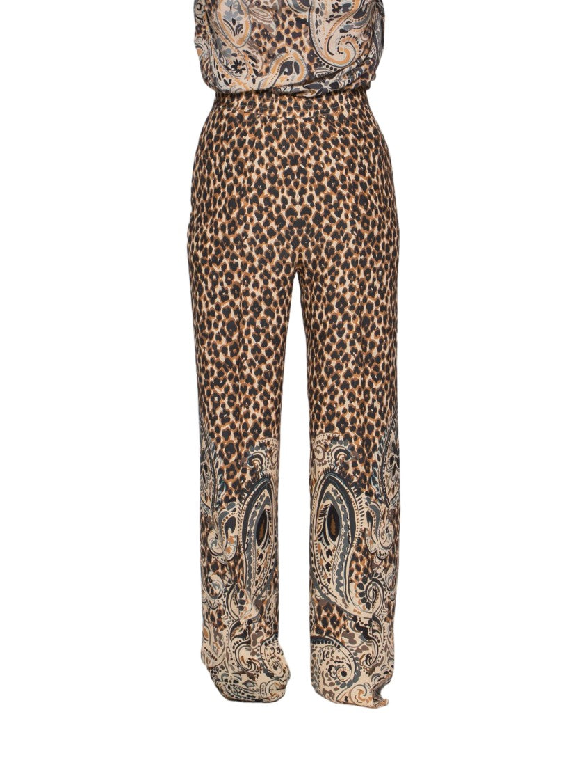 Etro Wide-Leg Pants With Leopard Print And Paisley Detailing