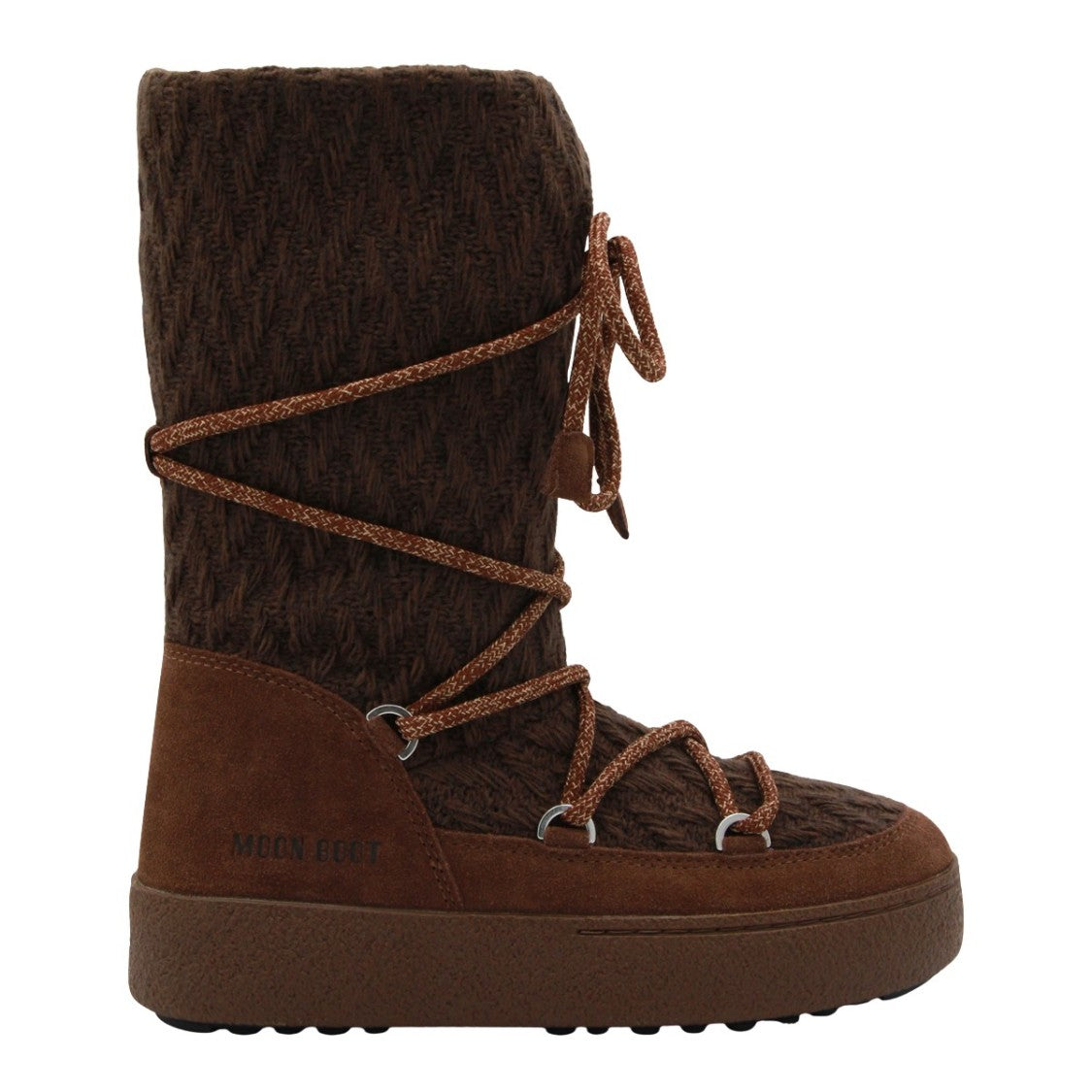 Moon Boot Mid-Calf Textured Knit Boots With Suede Accents
