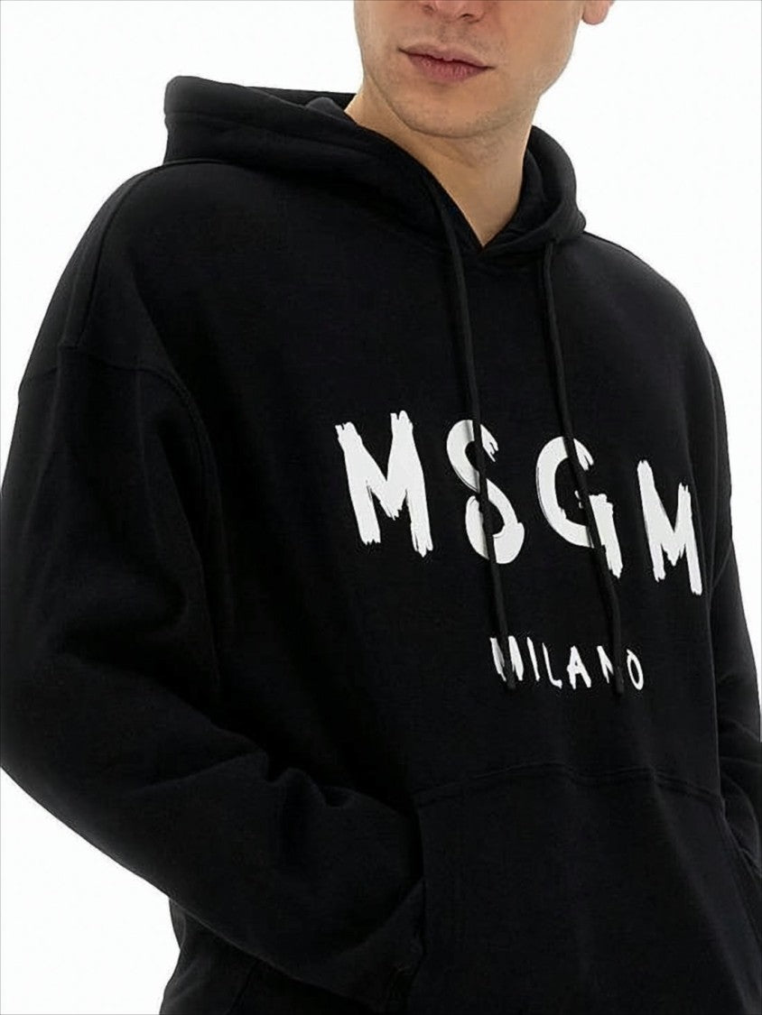 Msgm Relaxed Fit Hoodie With Bold Brushstroke Lettering