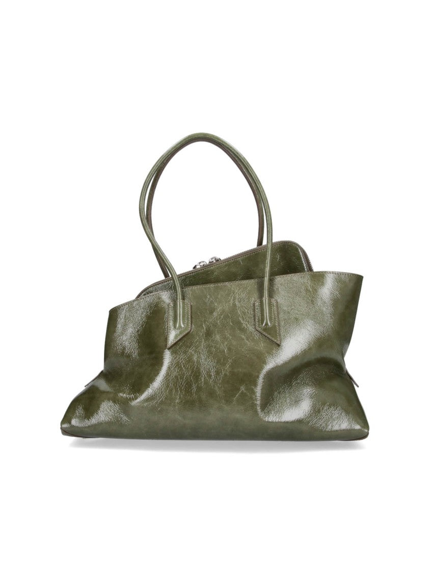 The Attico Glossy Olive Green Handbag With Structured Silhouette
