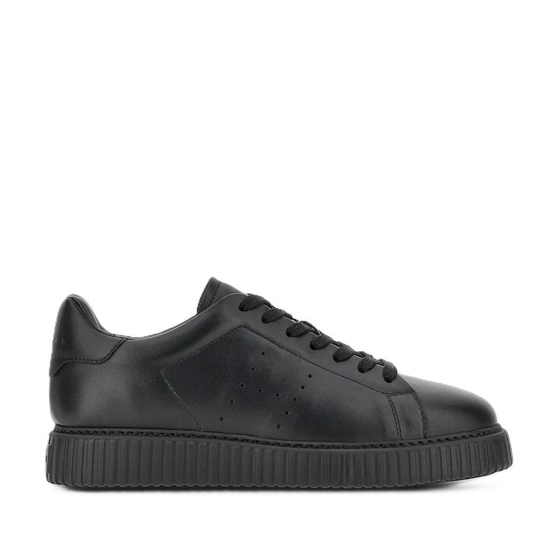 Hogan Black Minimalist Perforated Leather Sneakers