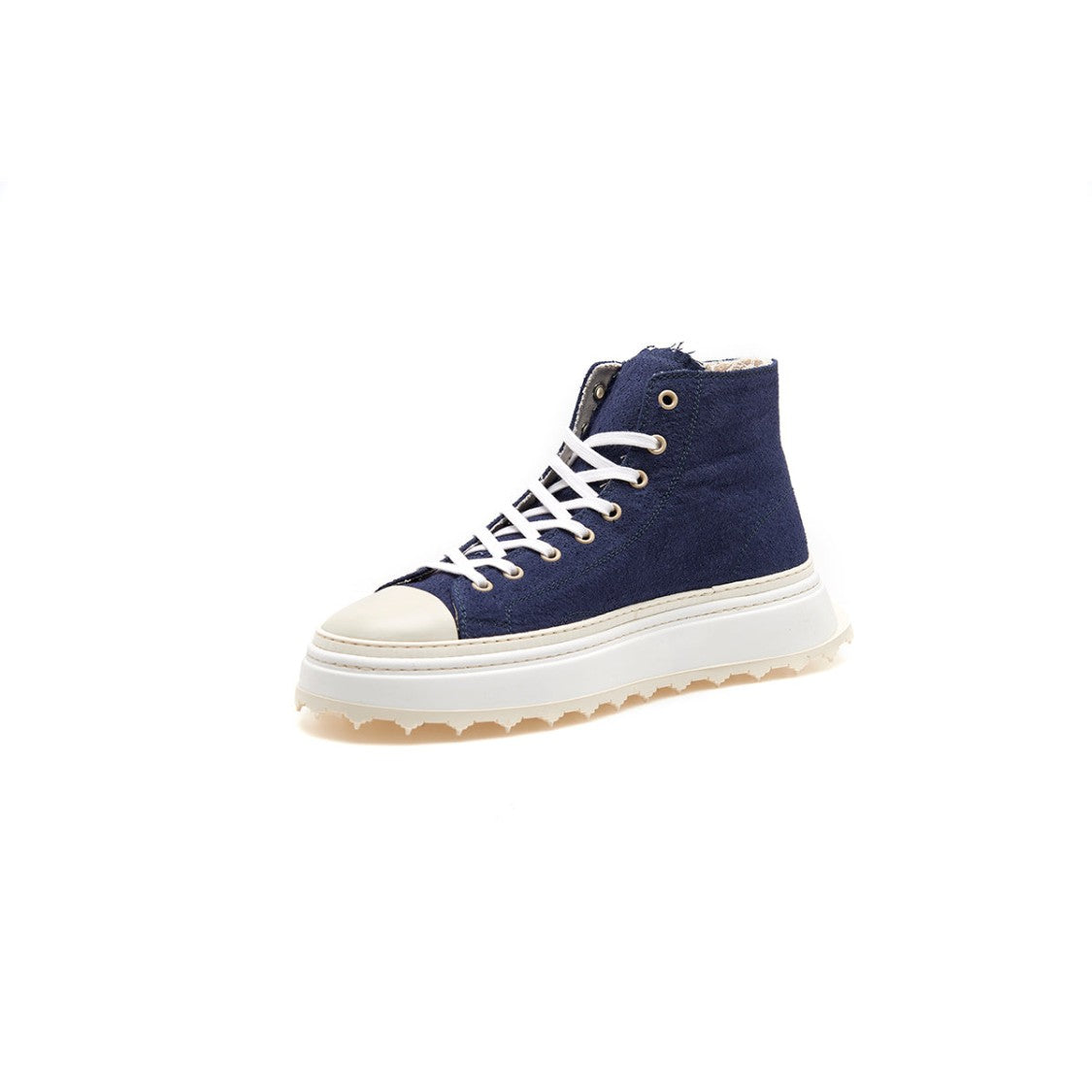 Bepositive Navy Leather Mid-Cut Sneakers