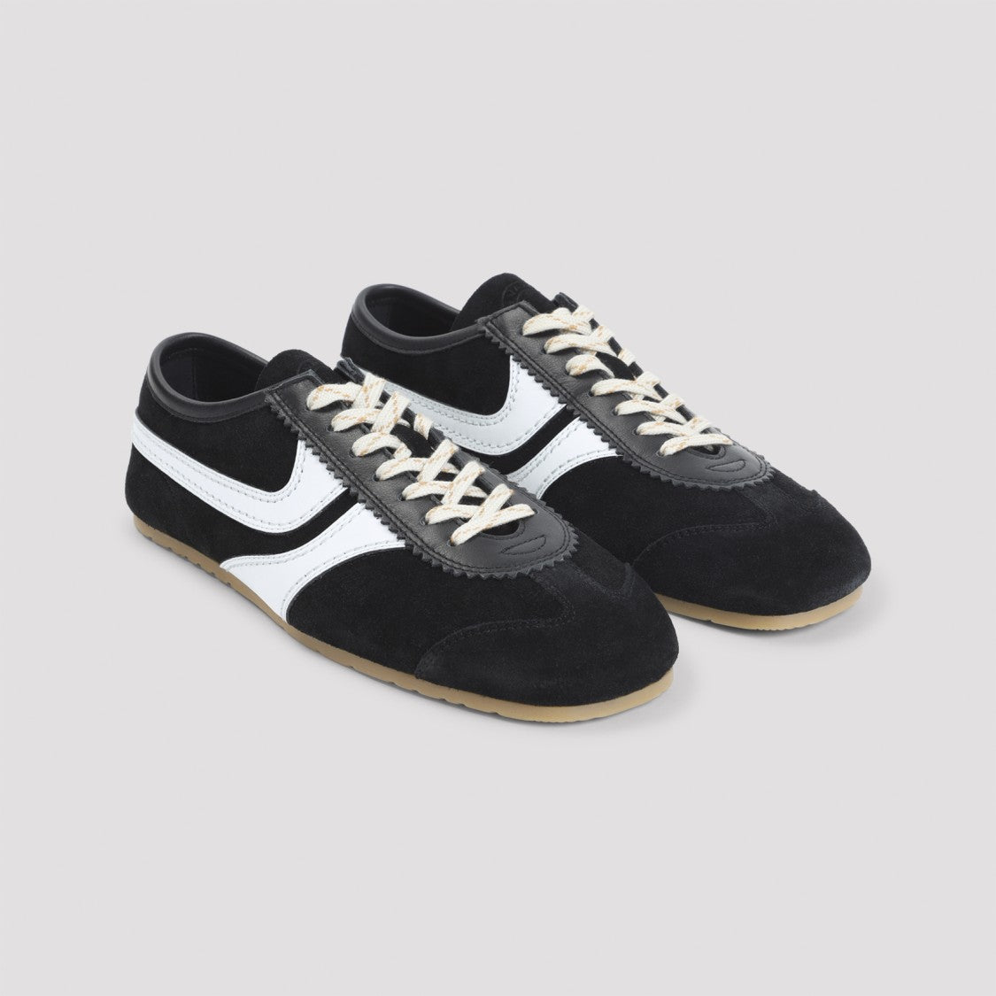 Dries Van Noten Black Suede Sneakers With White Leather Accent And Rounded Toe