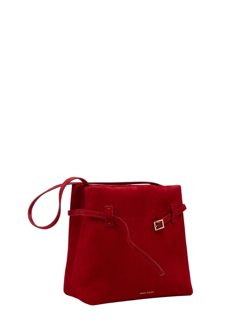Manu Atelier Red Suede Slim Belt Detail Shoulder Bag