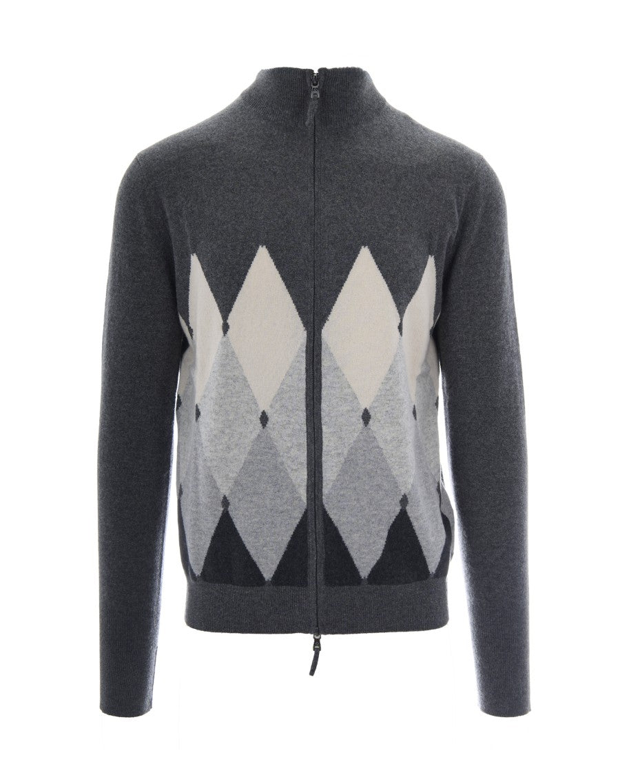 Ballantyne Argyle High-Collar Cashmere Full-Zip Cardigan