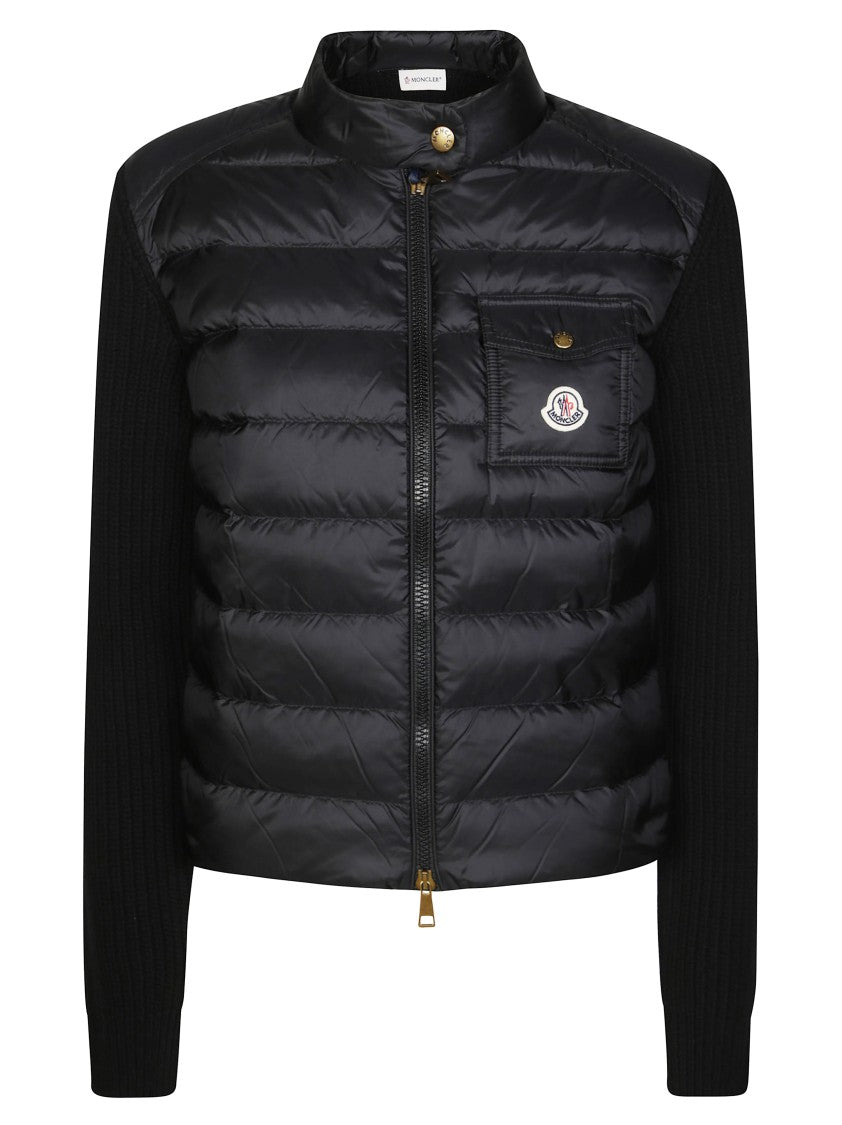 Moncler Cropped Quilted Cardigan With Ribbed Knit Accents