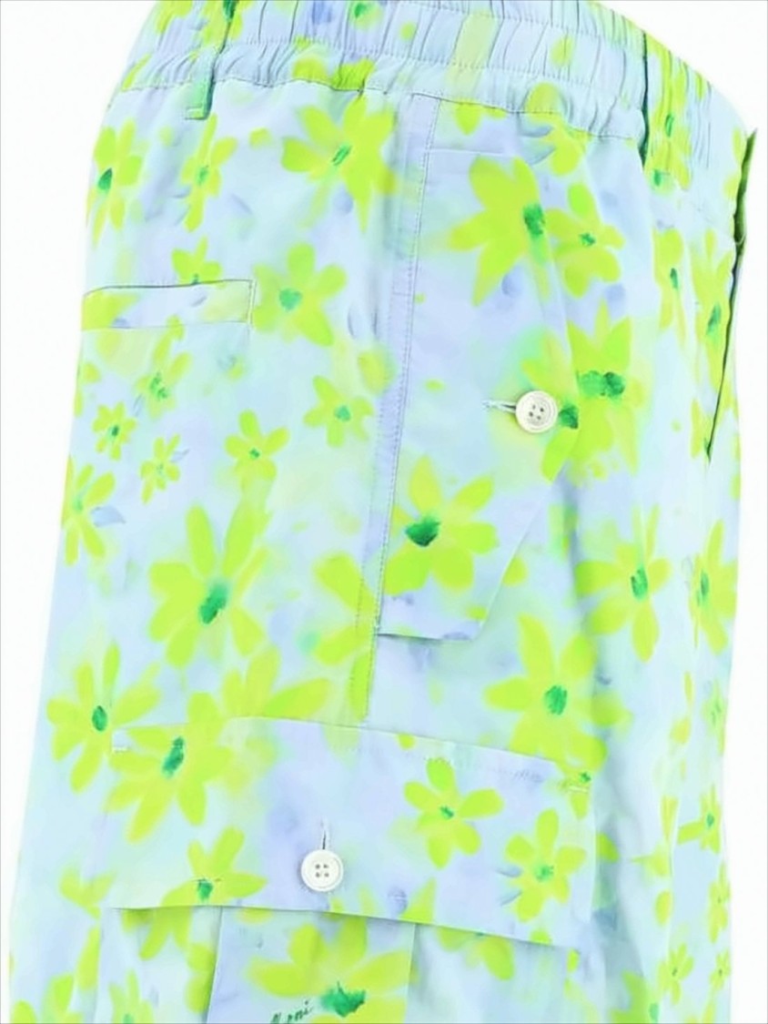Marni Relaxed Fit Light Blue Floral Print Pants