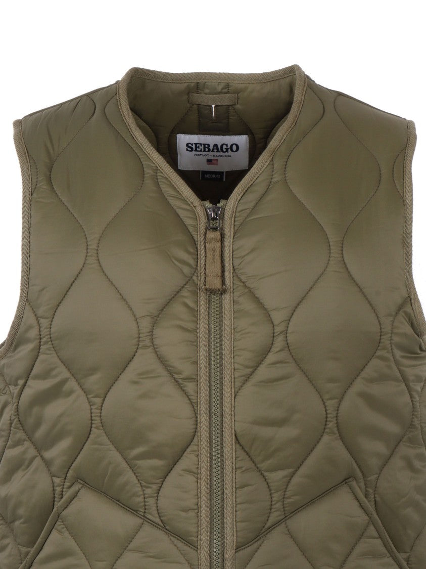 Sebago Quilted Green Sebago Gilet With Front Zipper Closure