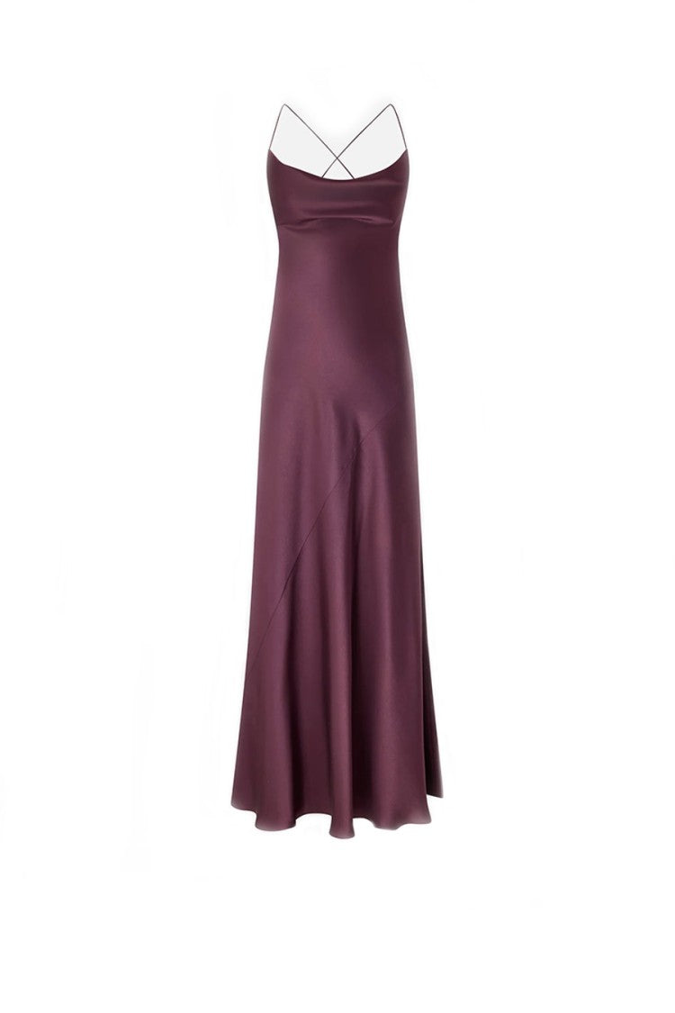 Pinko Burgundy Farro Bias-Cut Satin Acetate Slip Dress