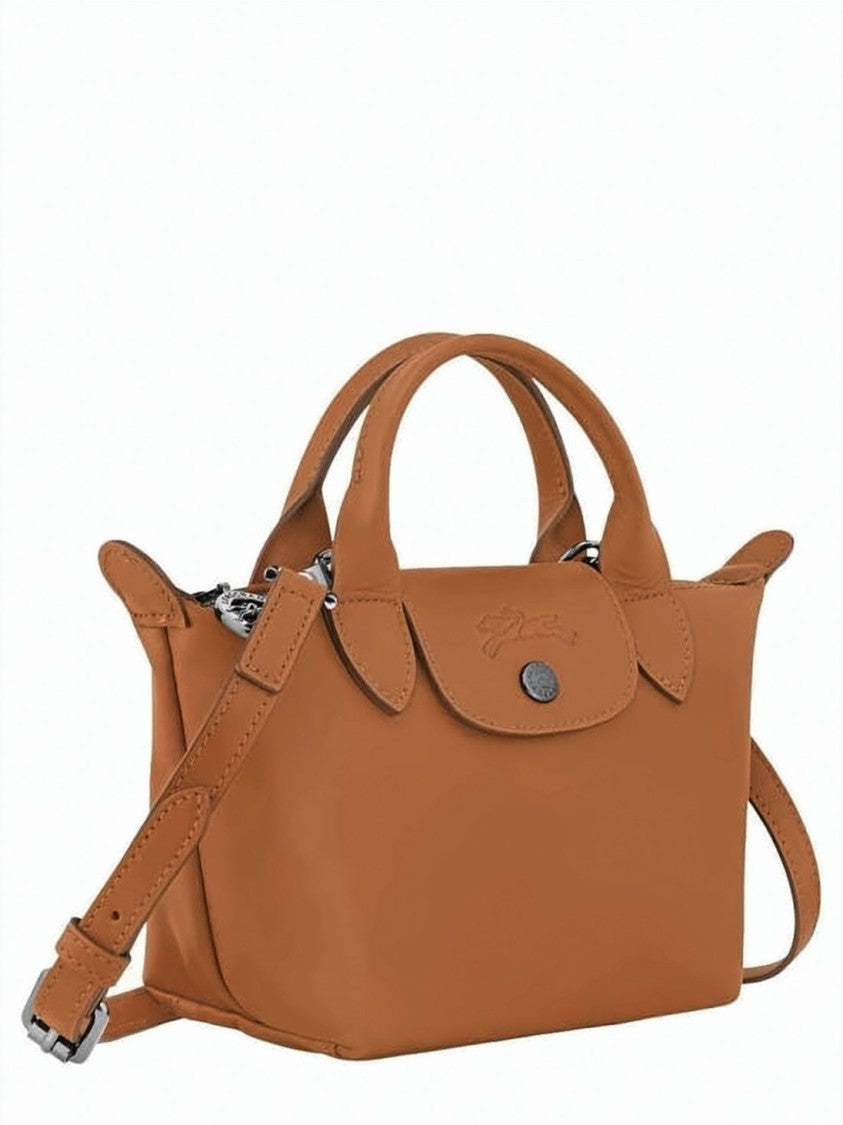 Longchamp Compact Rectangular Brown Cow Leather Handbag