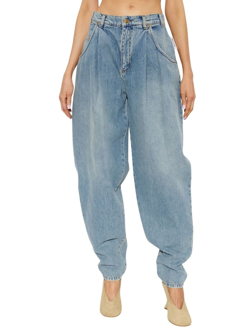 Moschino High-Waisted Denim Pants With Tapered Legs And Pleat Detail