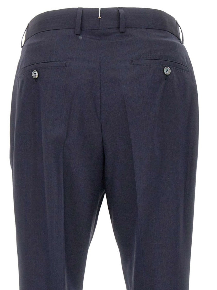 Boss Camel Tailored Blue Trousers With Cuffed Hem And Classic Details
