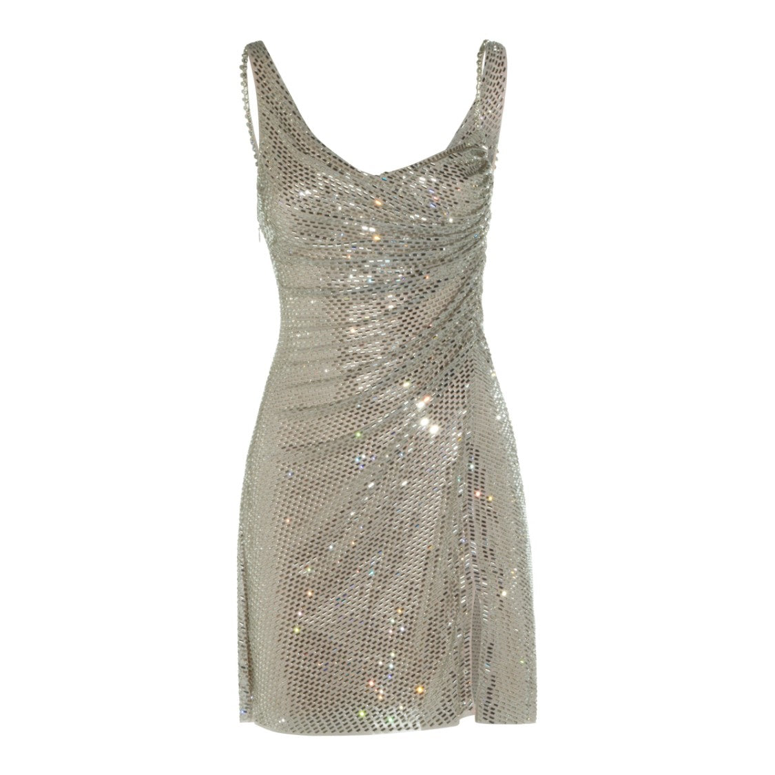 Self-Portrait Champagne Mini Dress With Draped Detail And Sequined Finish