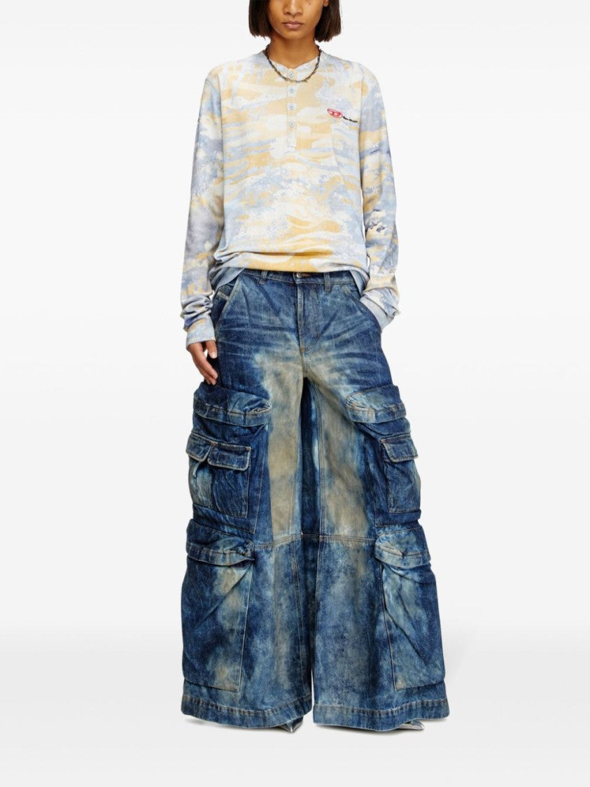 Diesel Wide-Leg Indigo Blue Cargo Trousers