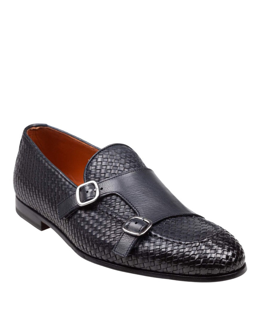 Doucal's Woven Leather Double Adler Moccasin With Double Buckle