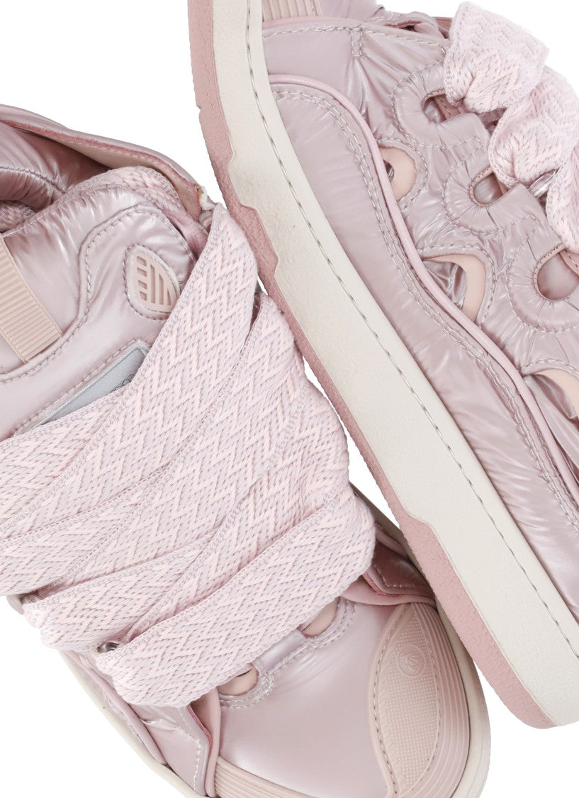 Lanvin Round Toe Metallic Antique Pink Sneakers With Double Herringbone Laces